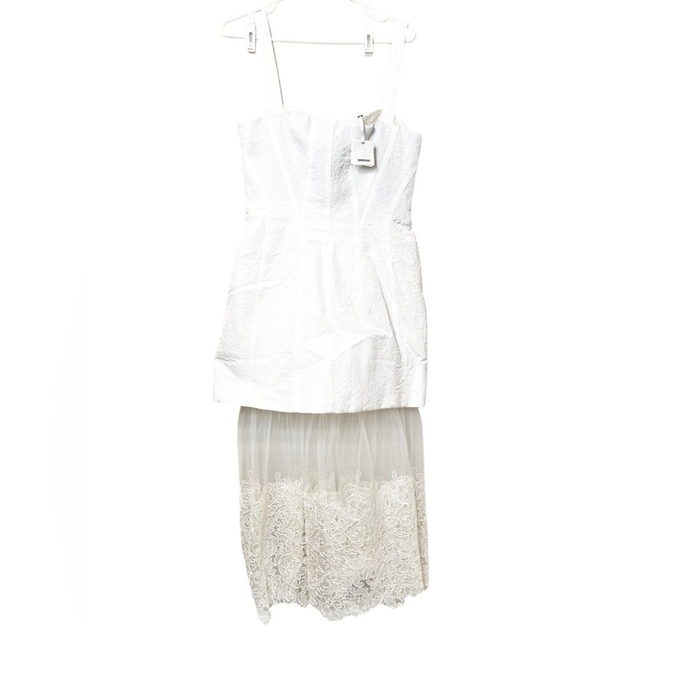 NWT Simkhai Callan Ivory Bustier Jacquard Lace Dress Removable Tulle Hem Sz 12 - Picture 5 of 9